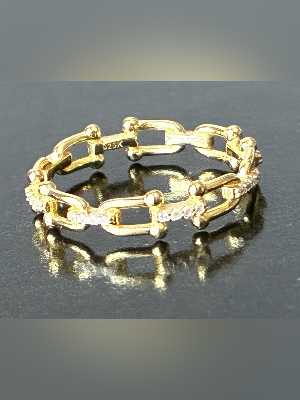 Sterling Silver 925 Gold Link Chain Ring Sz 8